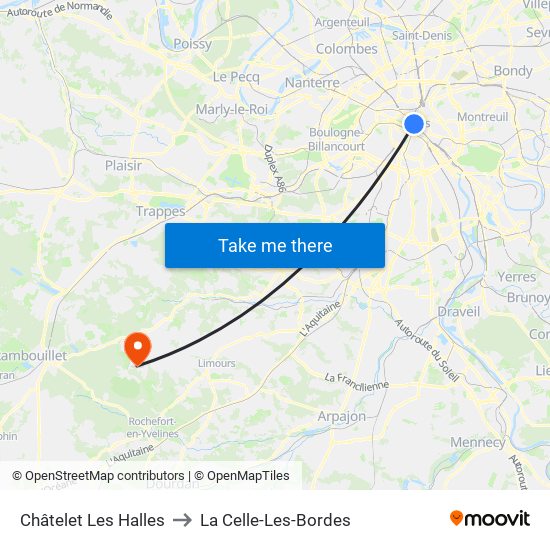 Châtelet Les Halles to La Celle-Les-Bordes map