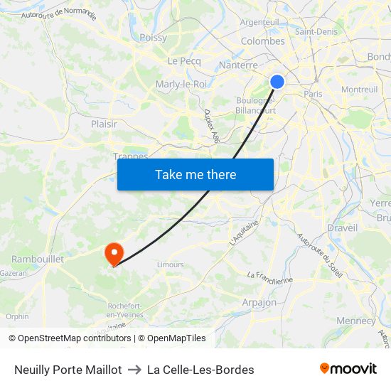 Neuilly Porte Maillot to La Celle-Les-Bordes map