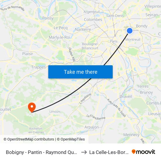 Bobigny - Pantin - Raymond Queneau to La Celle-Les-Bordes map