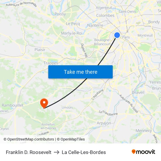 Franklin D. Roosevelt to La Celle-Les-Bordes map