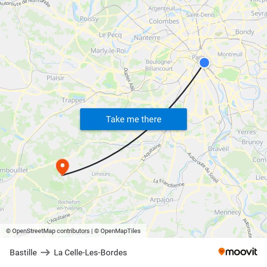 Bastille to La Celle-Les-Bordes map