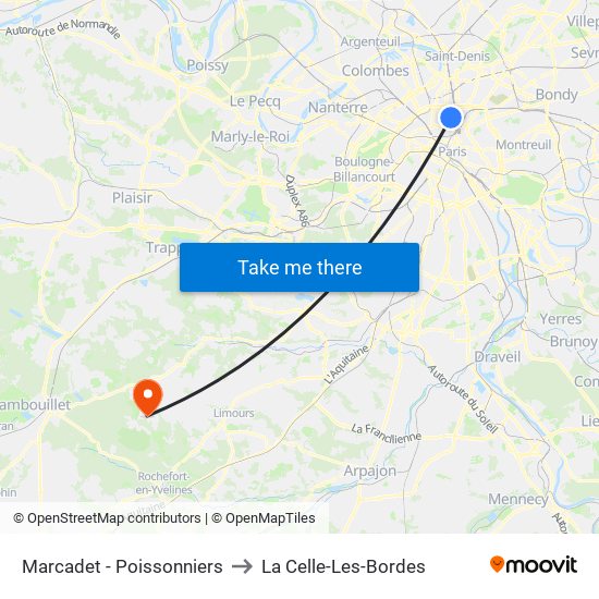 Marcadet - Poissonniers to La Celle-Les-Bordes map