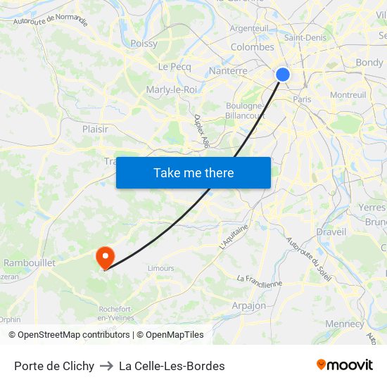 Porte de Clichy to La Celle-Les-Bordes map