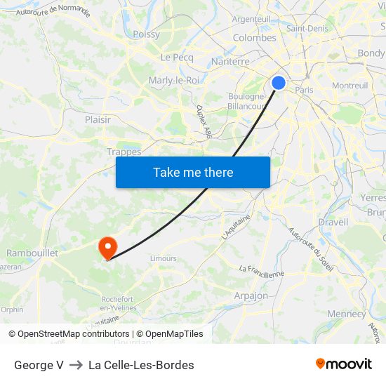 George V to La Celle-Les-Bordes map