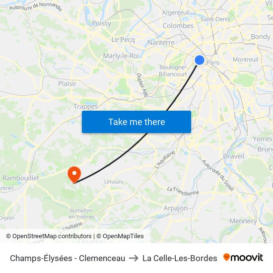 Champs-Élysées - Clemenceau to La Celle-Les-Bordes map