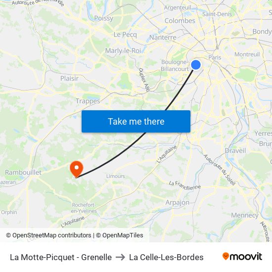 La Motte-Picquet - Grenelle to La Celle-Les-Bordes map