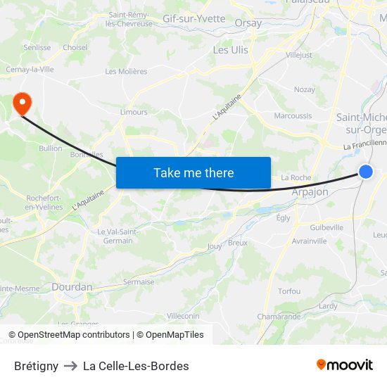 Brétigny to La Celle-Les-Bordes map