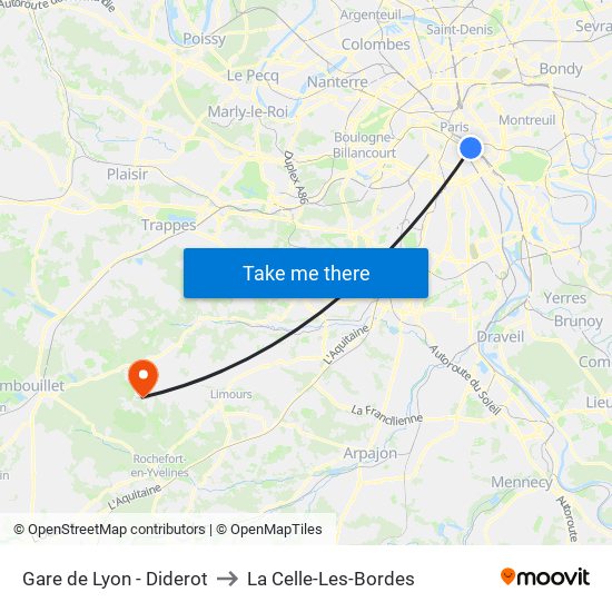 Gare de Lyon - Diderot to La Celle-Les-Bordes map