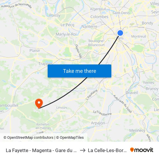 La Fayette - Magenta - Gare du Nord to La Celle-Les-Bordes map