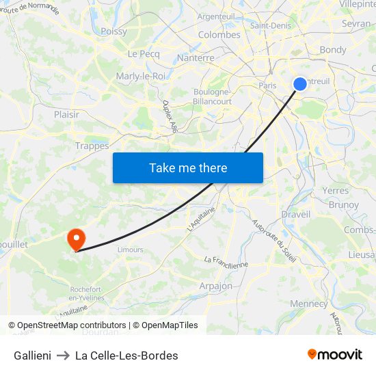 Gallieni to La Celle-Les-Bordes map