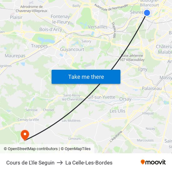 Cours de L'Ile Seguin to La Celle-Les-Bordes map