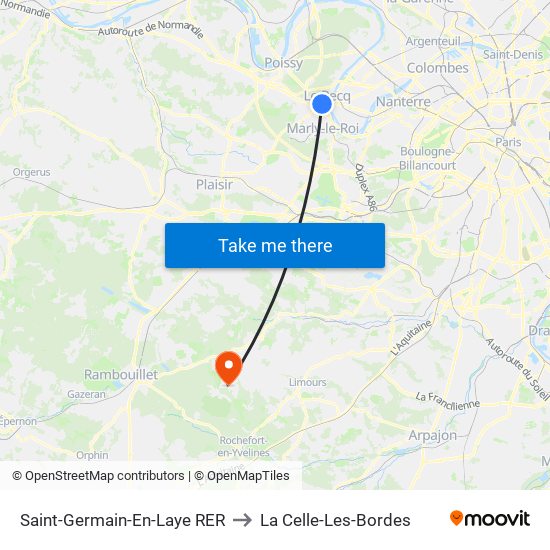 Saint-Germain-En-Laye RER to La Celle-Les-Bordes map