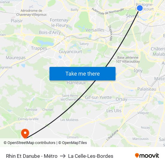 Rhin Et Danube - Métro to La Celle-Les-Bordes map