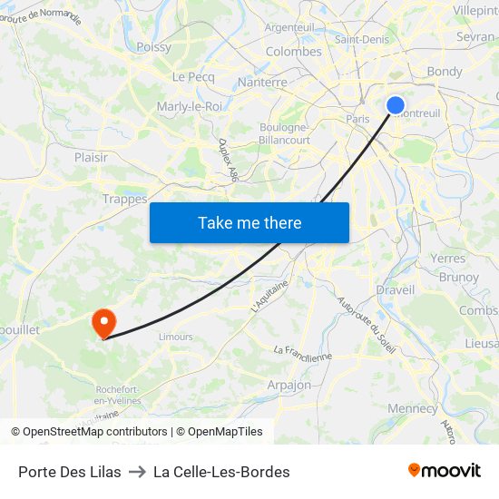 Porte Des Lilas to La Celle-Les-Bordes map