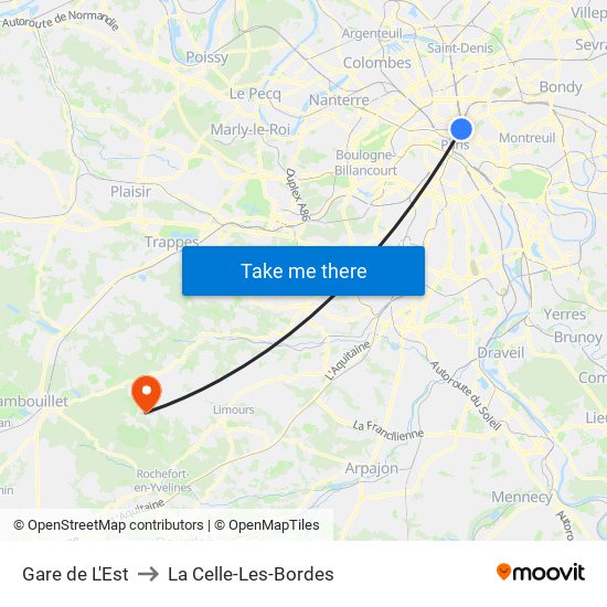 Gare de L'Est to La Celle-Les-Bordes map