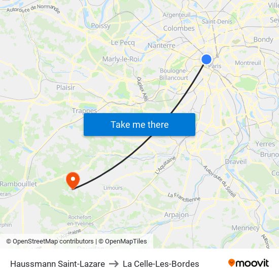 Haussmann Saint-Lazare to La Celle-Les-Bordes map