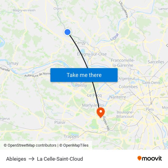 Ableiges to La Celle-Saint-Cloud map
