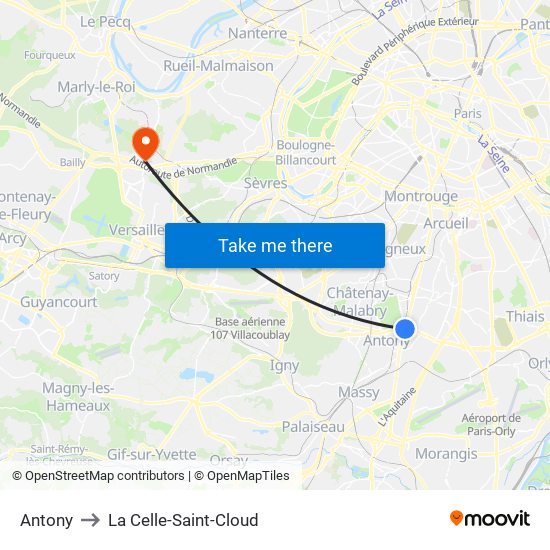 Antony to La Celle-Saint-Cloud map