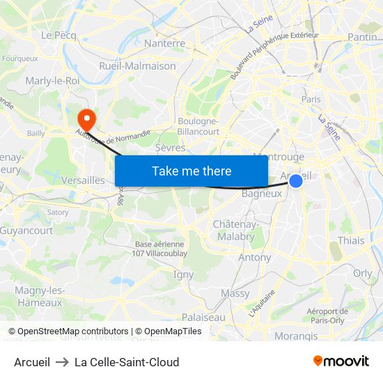 Arcueil to La Celle-Saint-Cloud map