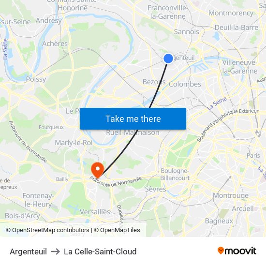 Argenteuil to La Celle-Saint-Cloud map