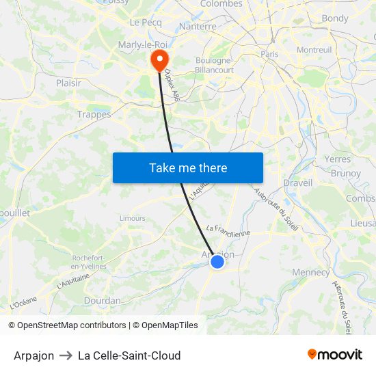 Arpajon to La Celle-Saint-Cloud map
