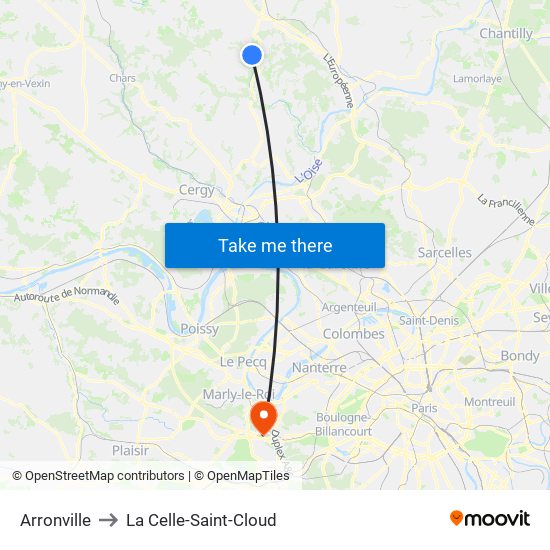 Arronville to La Celle-Saint-Cloud map