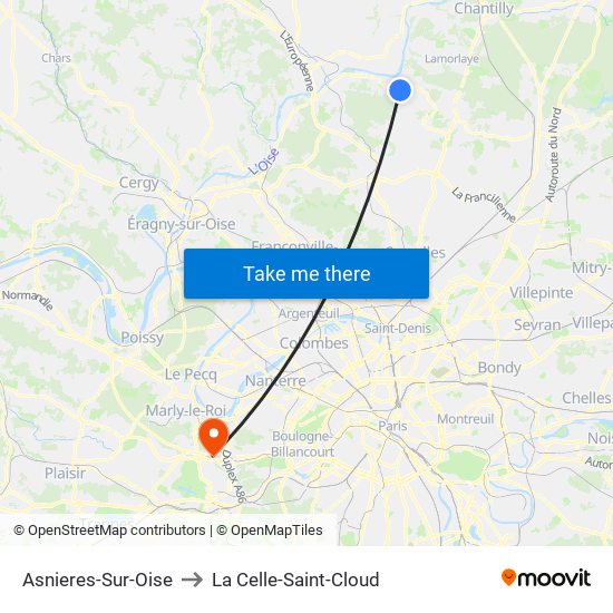 Asnieres-Sur-Oise to La Celle-Saint-Cloud map