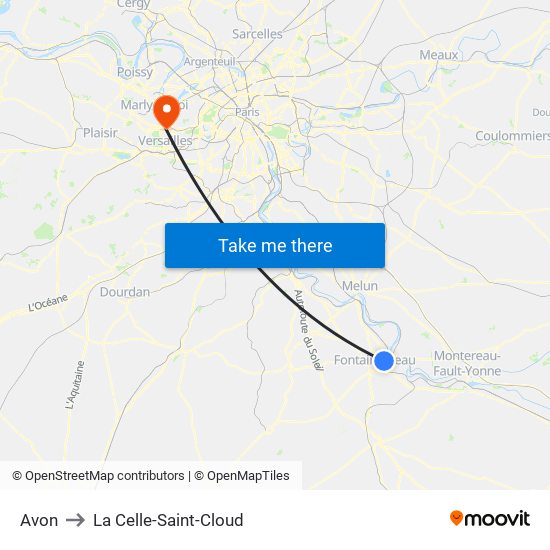 Avon to La Celle-Saint-Cloud map