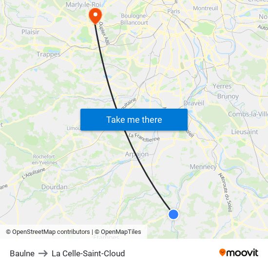 Baulne to La Celle-Saint-Cloud map
