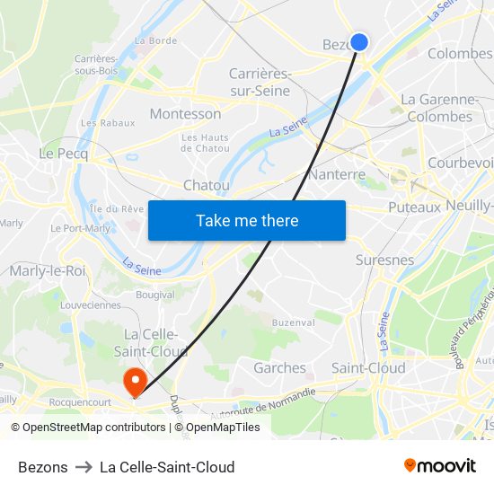Bezons to La Celle-Saint-Cloud map