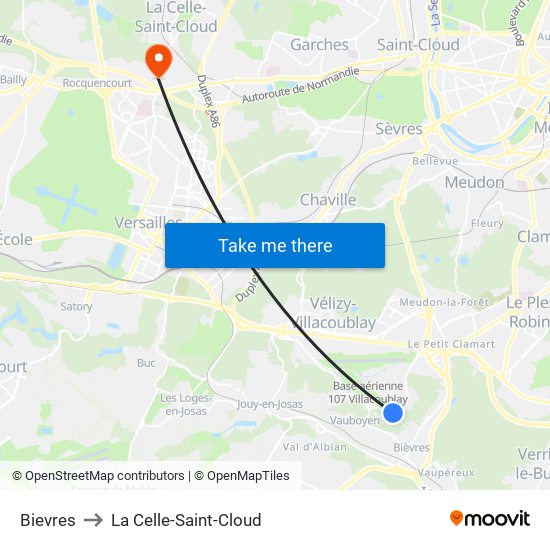 Bievres to La Celle-Saint-Cloud map