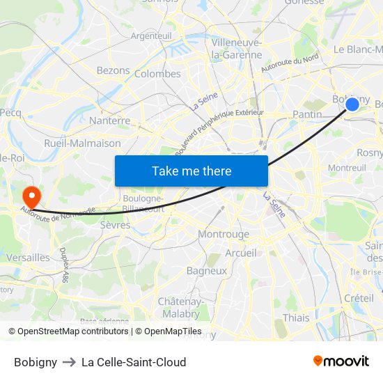 Bobigny to La Celle-Saint-Cloud map