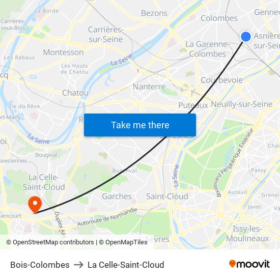 Bois-Colombes to La Celle-Saint-Cloud map