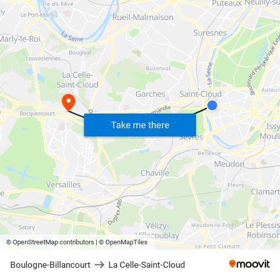 Boulogne-Billancourt to La Celle-Saint-Cloud map