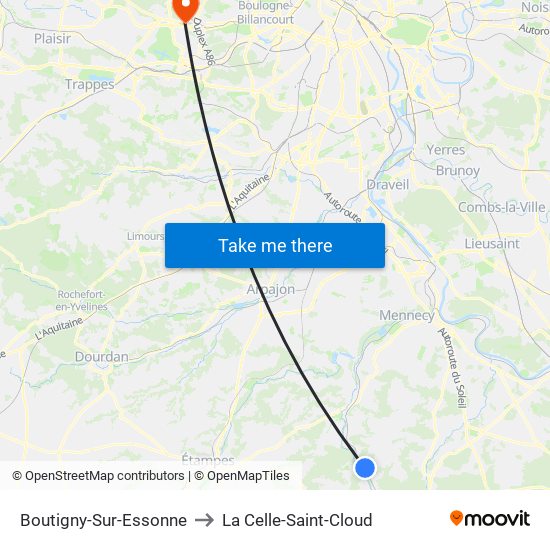 Boutigny-Sur-Essonne to La Celle-Saint-Cloud map