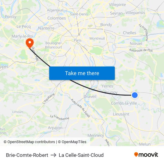 Brie-Comte-Robert to La Celle-Saint-Cloud map