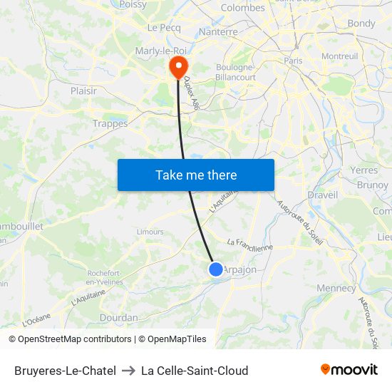 Bruyeres-Le-Chatel to La Celle-Saint-Cloud map