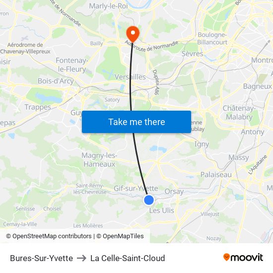 Bures-Sur-Yvette to La Celle-Saint-Cloud map