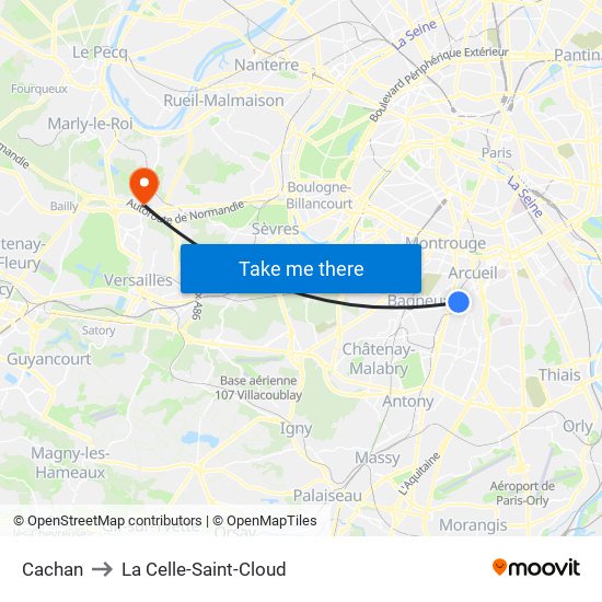 Cachan to La Celle-Saint-Cloud map