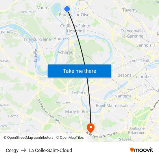 Cergy to La Celle-Saint-Cloud map