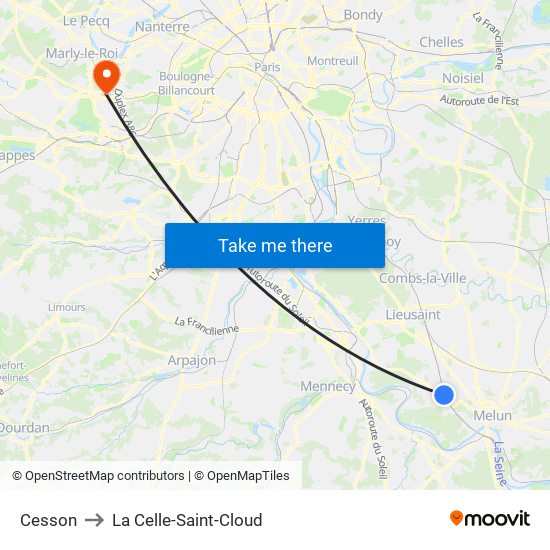 Cesson to La Celle-Saint-Cloud map