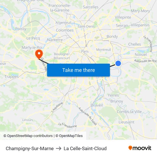 Champigny-Sur-Marne to La Celle-Saint-Cloud map