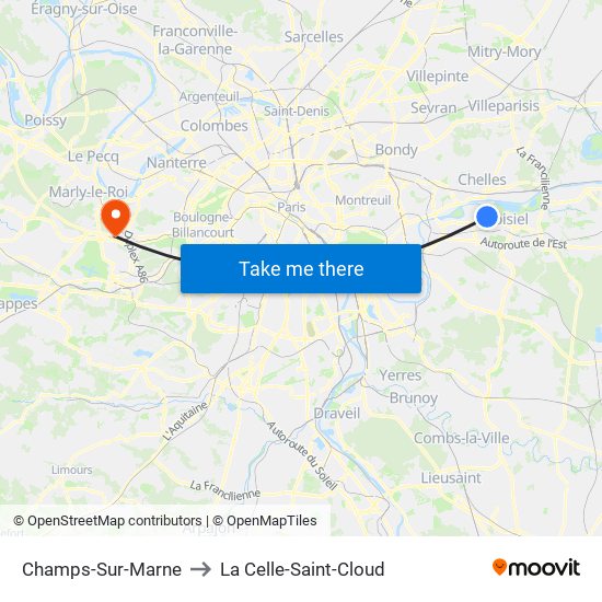 Champs-Sur-Marne to La Celle-Saint-Cloud map