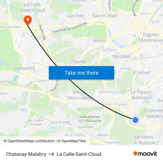 Chatenay-Malabry to La Celle-Saint-Cloud map