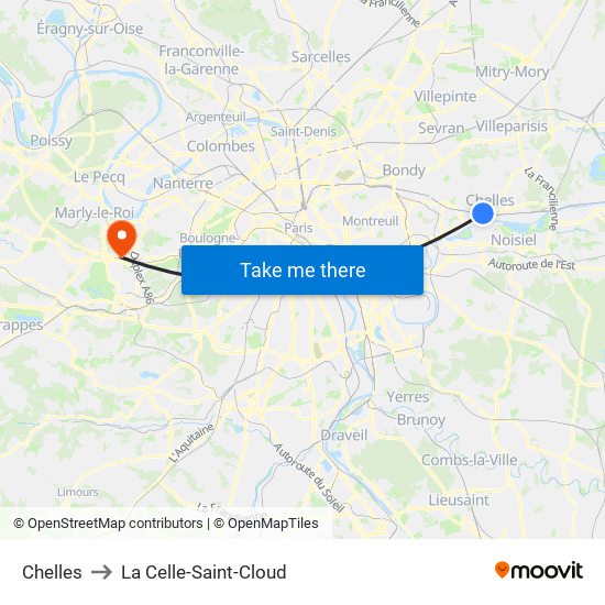 Chelles to La Celle-Saint-Cloud map