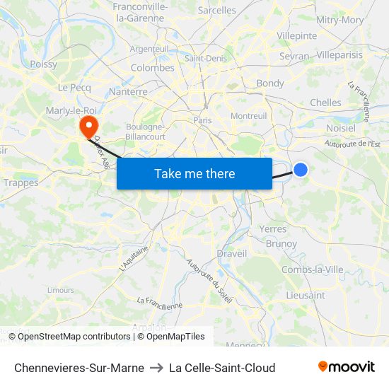 Chennevieres-Sur-Marne to La Celle-Saint-Cloud map