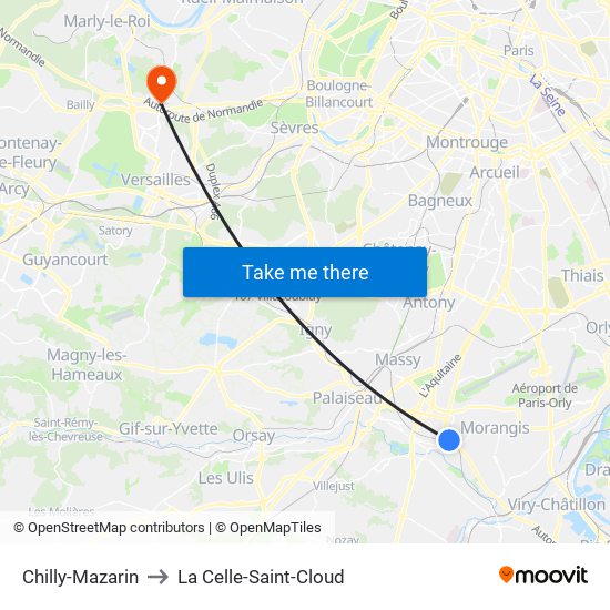 Chilly-Mazarin to La Celle-Saint-Cloud map