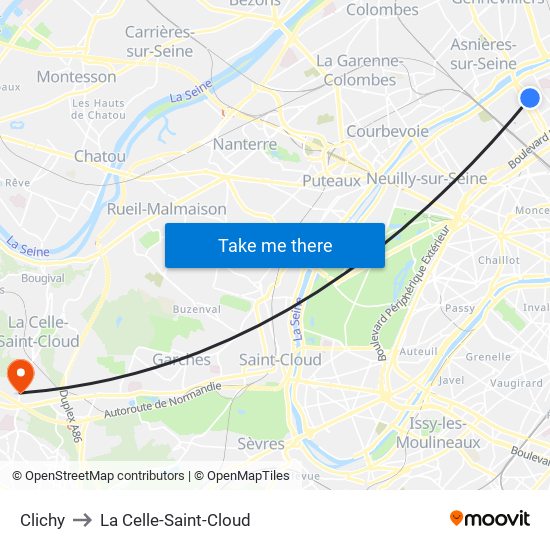 Clichy to La Celle-Saint-Cloud map