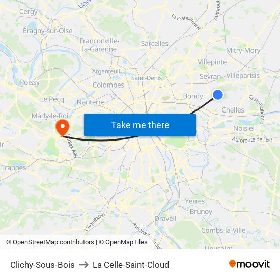 Clichy-Sous-Bois to La Celle-Saint-Cloud map