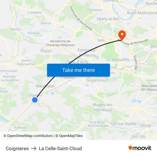 Coignieres to La Celle-Saint-Cloud map